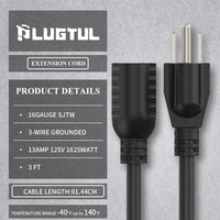 Rallonge de 90 cm (3 pi), paquet de 1/2/4 pièces, calibre 16 