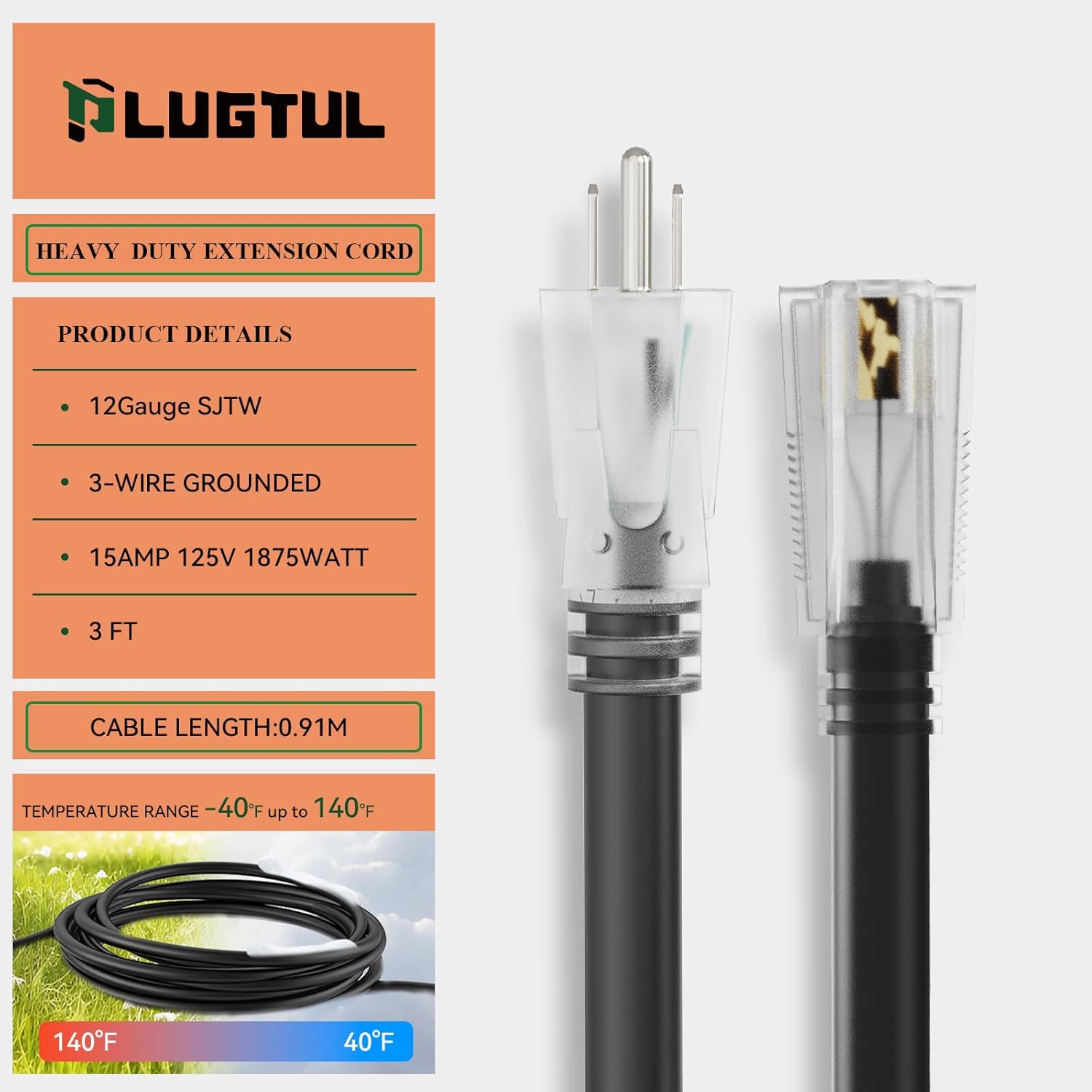 outdoor extension cord 12awg black waterproof