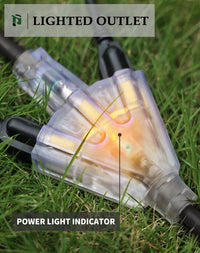 3 Outlets Outdoor Extension Cord with Lighted end, 12 Gauge