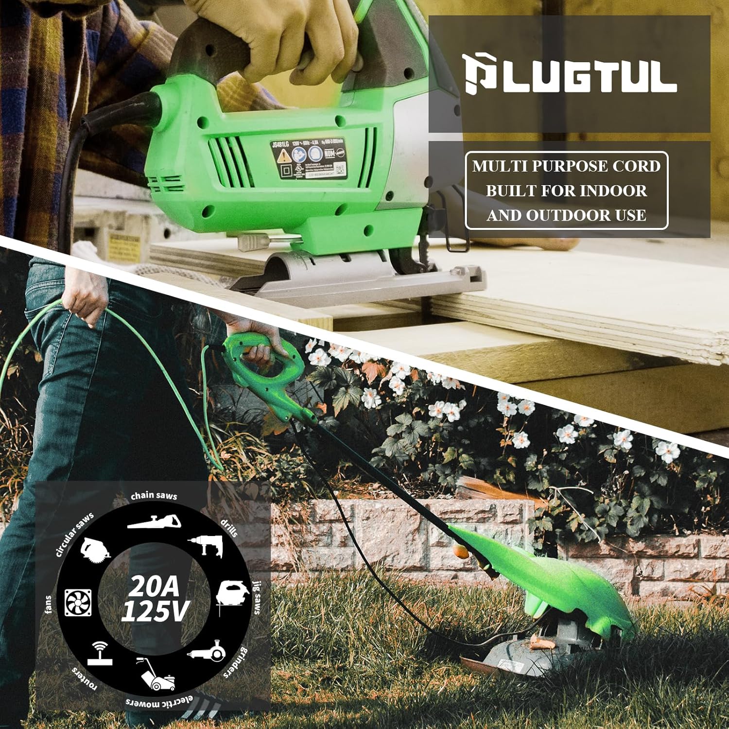 20Amp Extension Cord Extension With Lighted End, 12 Gauge