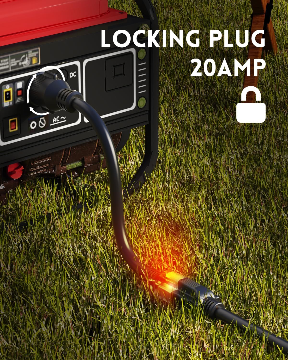 NEMA L5-20P to 5-15/20R Adapter Extension Cord, 12AWG 20 Amp Twist Lock Generator Adapter, Lighted End, SJTW ETL Listed Power Cord for Generator & Emergency Backup
