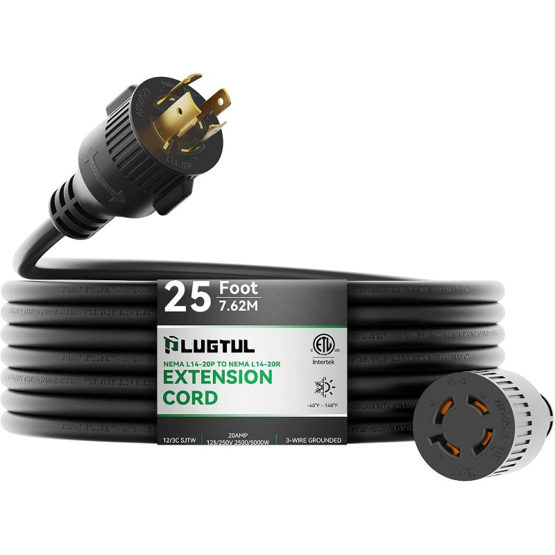 NEMA L14-20 Generator Extension Cord, 12/4 AWG 20 Amp 125/250V Twist Lock Power Cord, SJTW ETL Listed, L14-20P to L14-20R Heavy Duty Cable for Generator, Transfer Switch & Backup Power