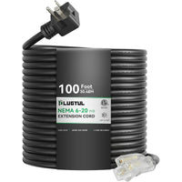 NEMA 6-20 Extension Cord with Lighted End, 12AWG 20 Amp 250V Heavy Duty Power Cord, SJTW ETL Listed, 6-20P to 6-15/20R Extension Cable for Power Tools, Generators, and Appliances