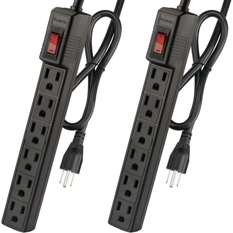 6 Outlets Power Strip With Surge Protector (90J), 14 Gauge, 2-Pack